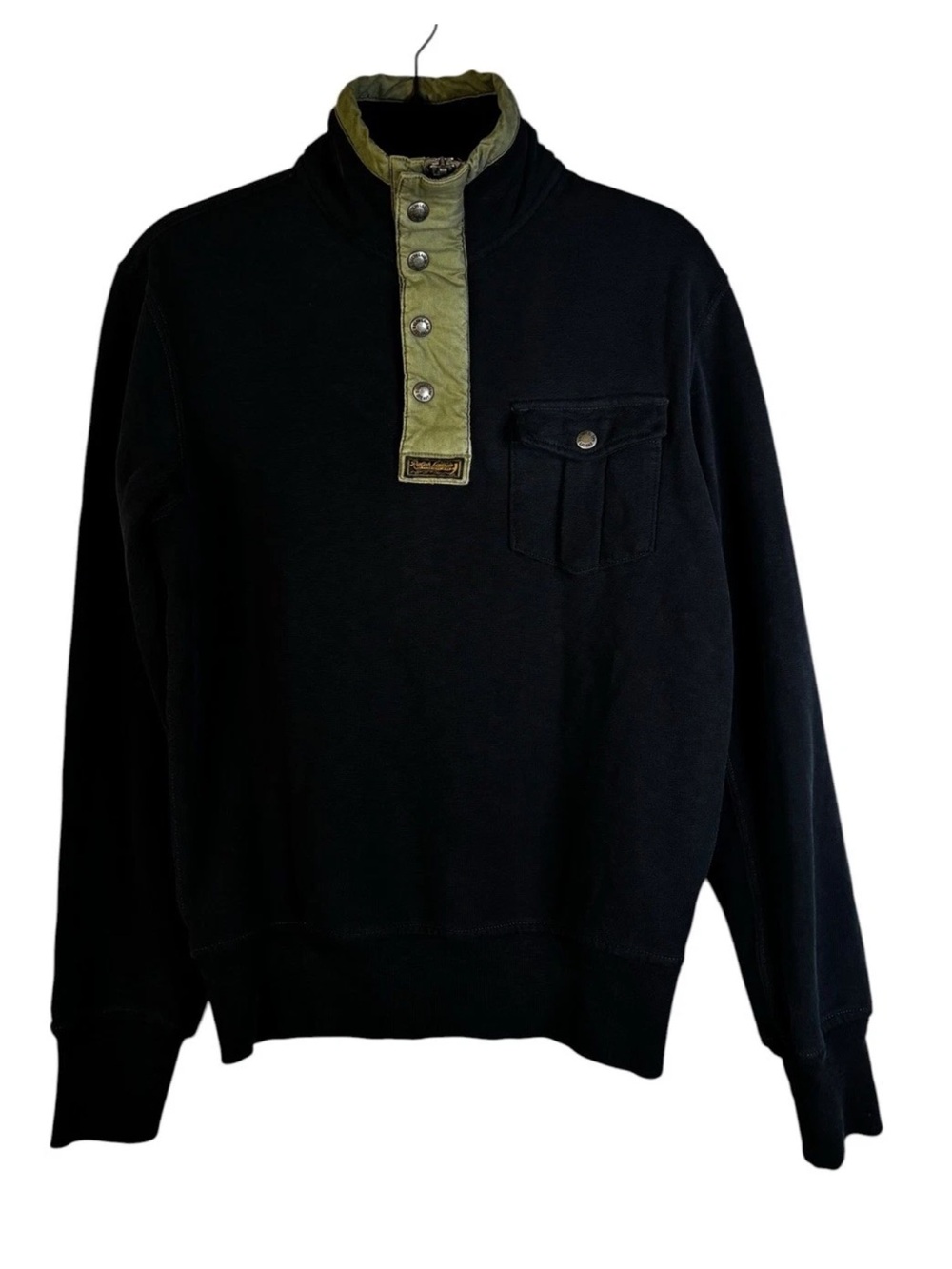 NWT VTG Polo Ralph Lauren Black Miliarty Style Sweatshirt Men's Size S Green